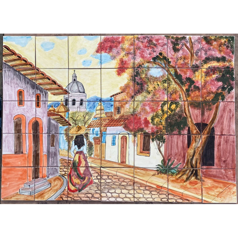Mural 35pz Azulejo Artesanal Tipo Talavera Liso #m035-33 M035-33.02