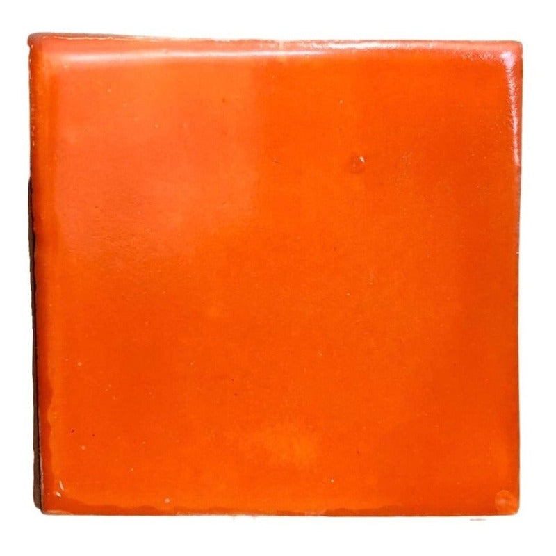 Azulejo 15.5cm Artesanal Talavera Liso 44pz Colores Naranja Sobre Blanco