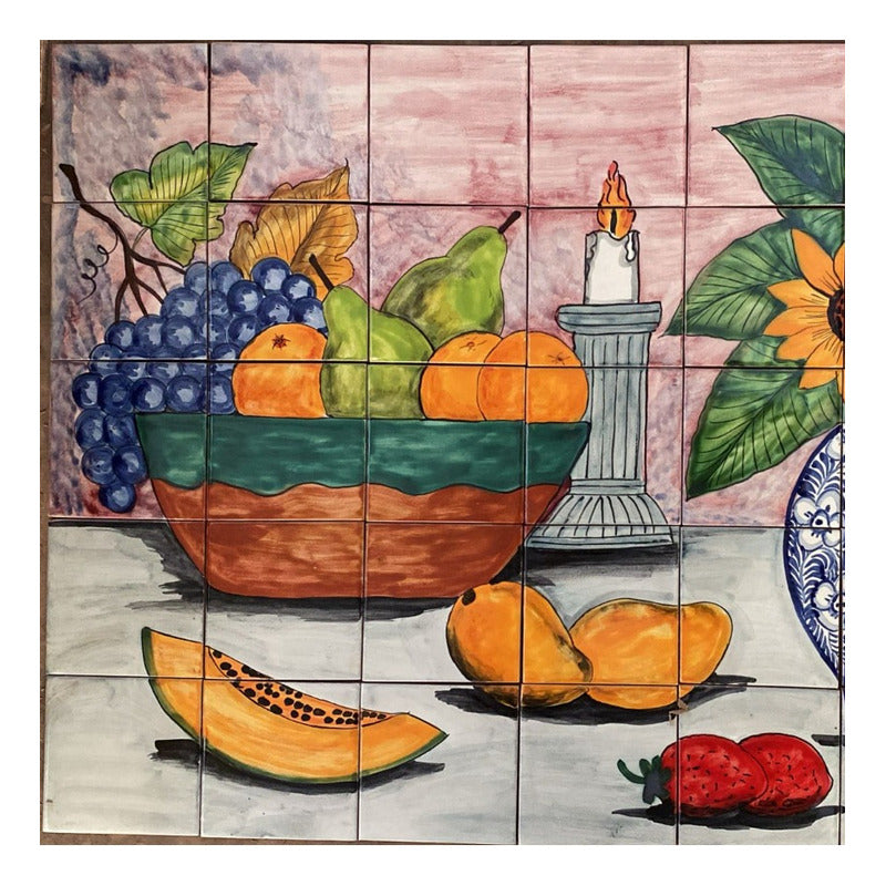 Mural 35pz Azulejo Artesanal Tipo Talavera Liso #m035-93 Variado