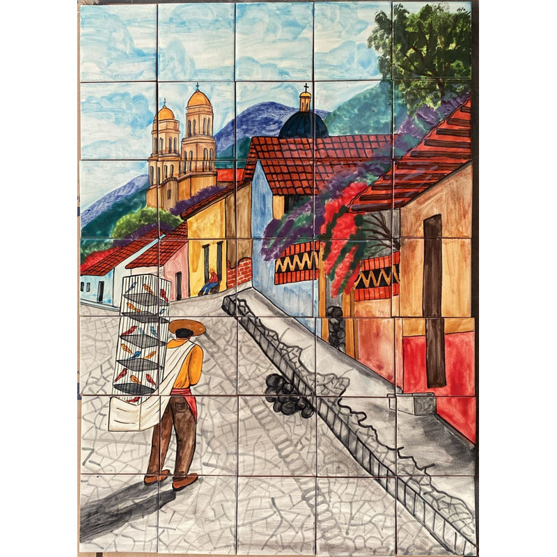 Mural 35pz Azulejo Artesanal Tipo Talavera Liso #m035-51 M035-51