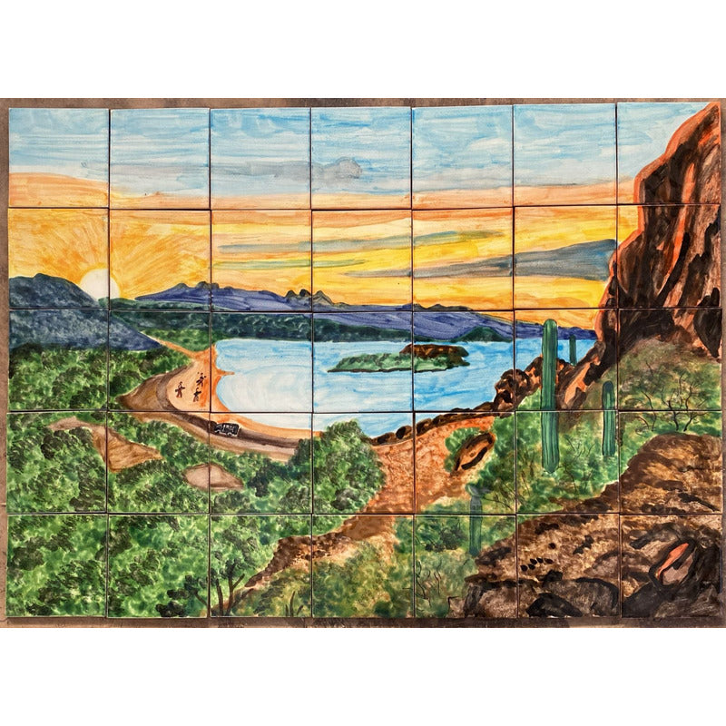 Mural 35pz Azulejo Artesanal Tipo Talavera Liso #m035-52 M035-52