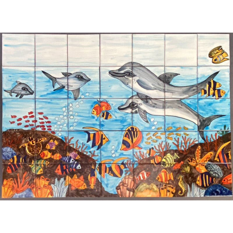 Mural 35pz Azulejo Artesanal Tipo Talavera Liso #m035-134 M035-134