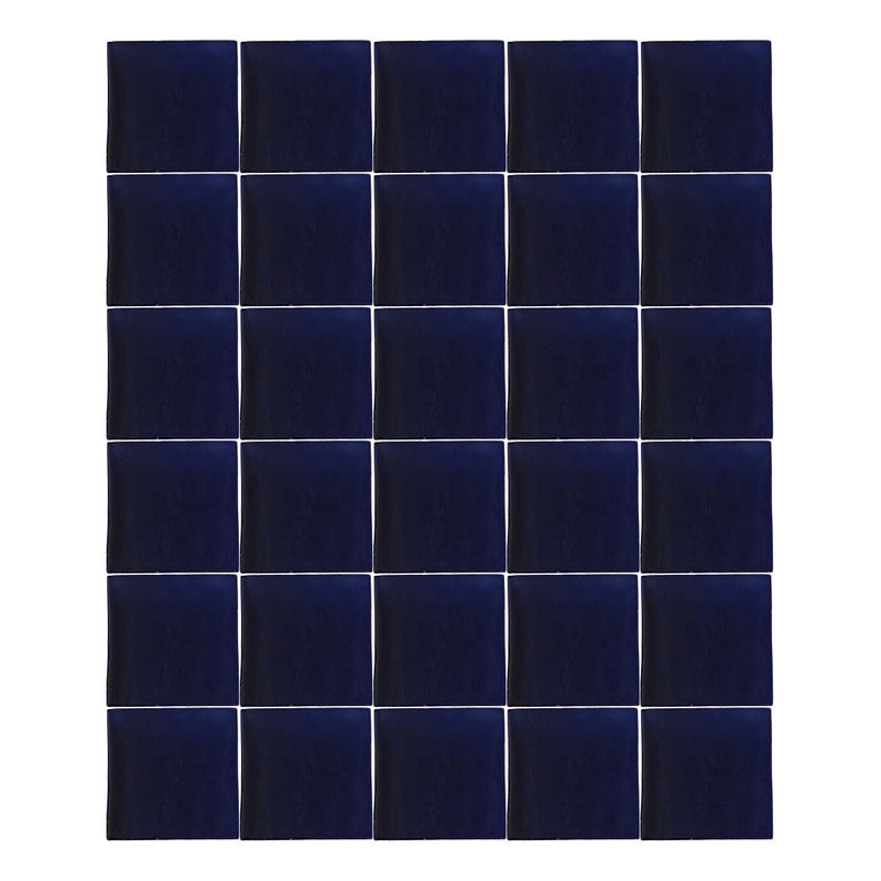 Azulejo 10.5cm Artesanal Talavera Liso 90pz Azul Brilloso