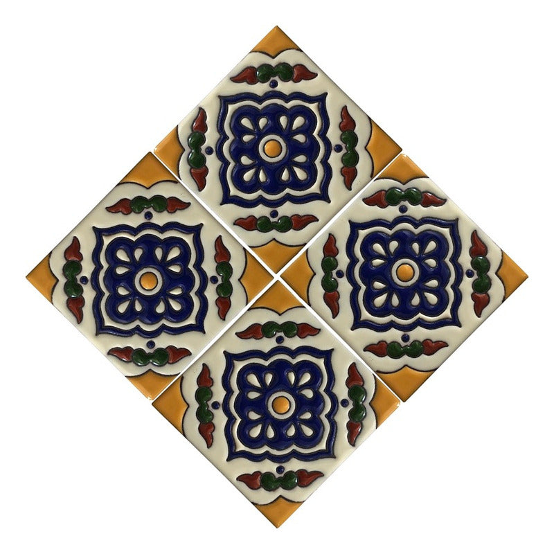 Azulejo 11cm Artesanal Talavera Relieve 90pz #acrs-14