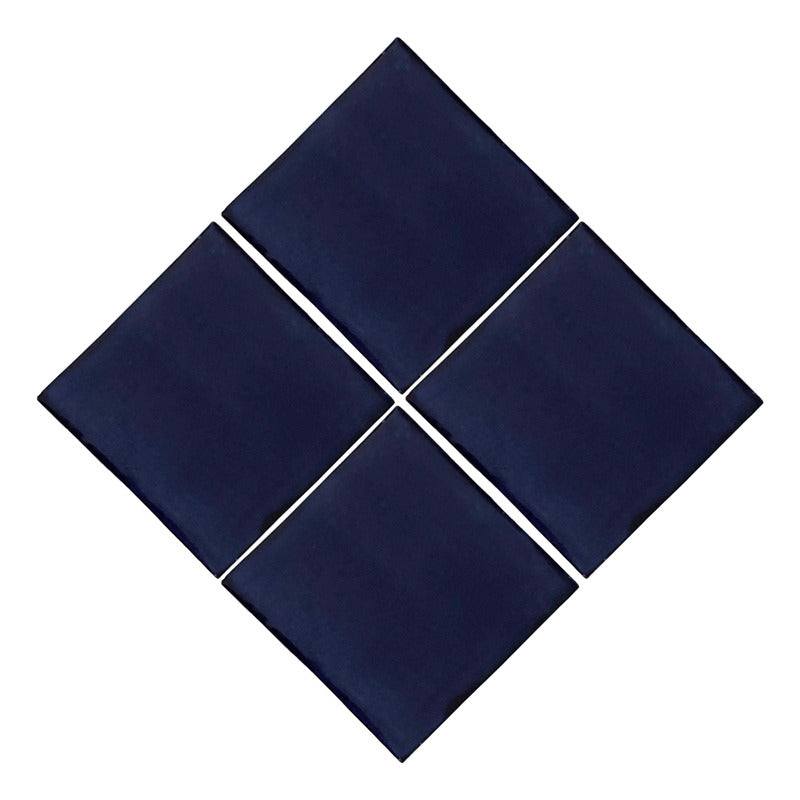 Azulejo 10.5cm Artesanal Tipo Talavera Liso 90pz Colores Azul Sobre Blanco