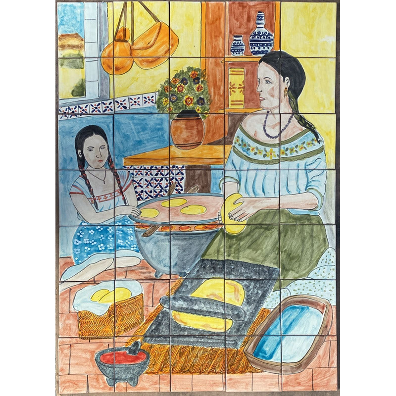 Mural 35pz Azulejo Artesanal Tipo Talavera Liso #m035-148 M035-148