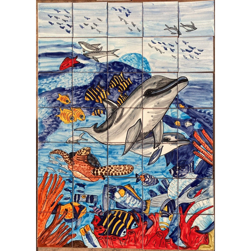 Mural 35pz Azulejo Artesanal Tipo Talavera Liso #m035-117 M035-117