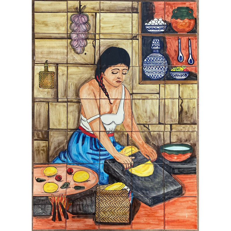 Mural 35pz Azulejo Artesanal Tipo Talavera Liso #m035-138 M035-138.04