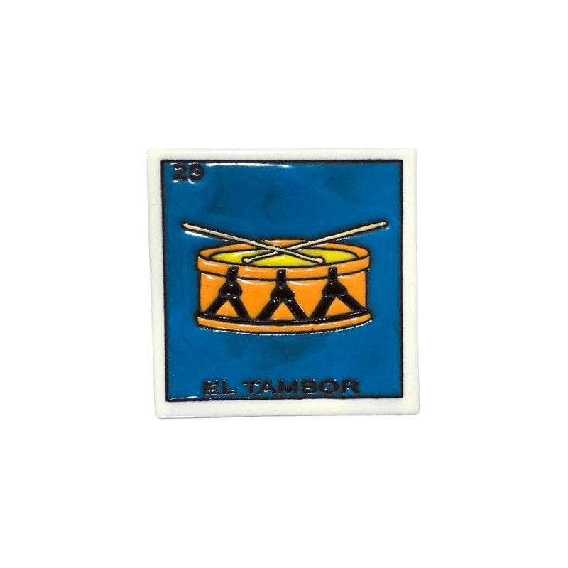 Lotería Azulejo Artesanal Tipo Talavera Relieve 1pz #alrn01 El Tambor