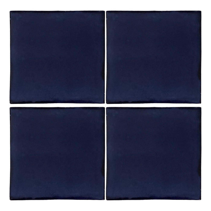 Azulejo Artesanal Talavera Liso 90pz Colores Azul Sobre Blanco