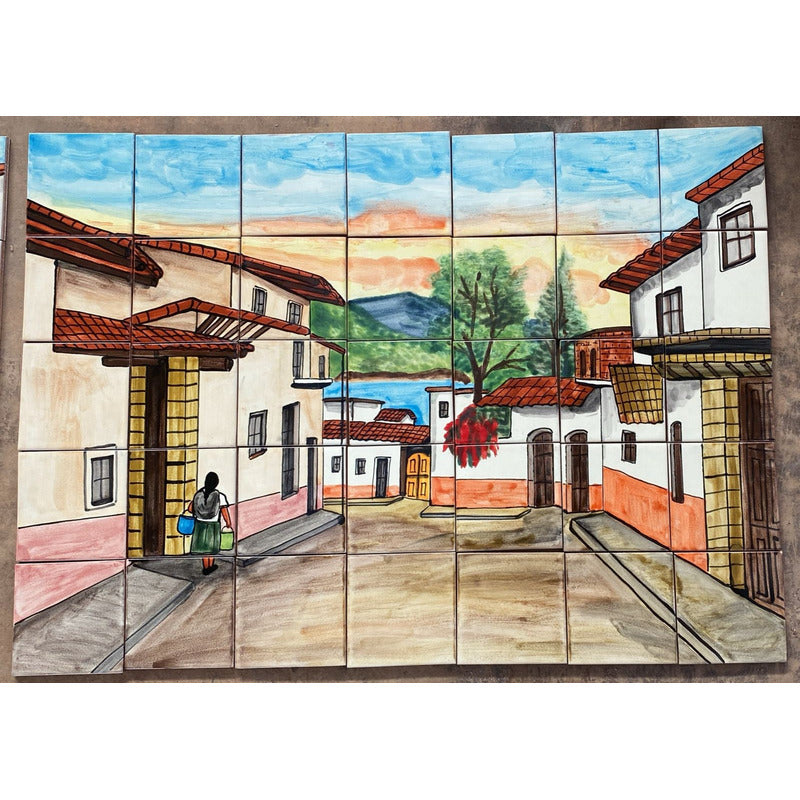 Mural 35pz Azulejo Artesanal Tipo Talavera Liso #m035-66 M035-66.02