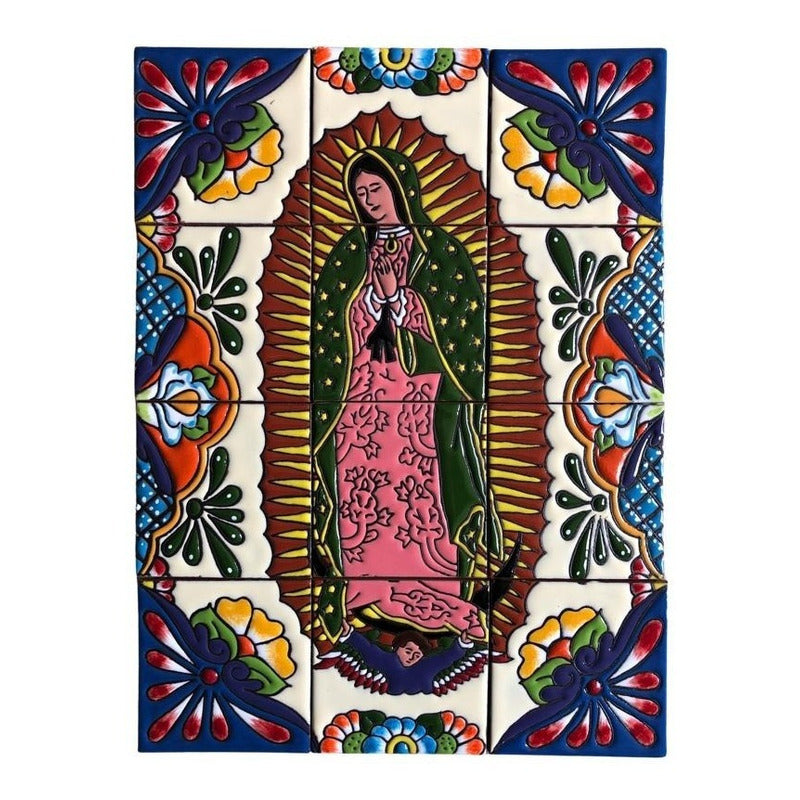 Mural 12pz Azulejo Artesanal Tipo Talavera Relieve #01