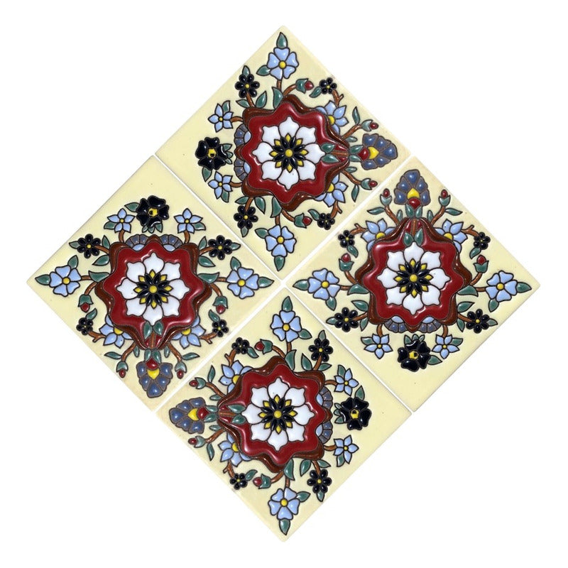 Azulejo 11cm Artesanal Tipo Talavera Relieve 90pz #acrs-40