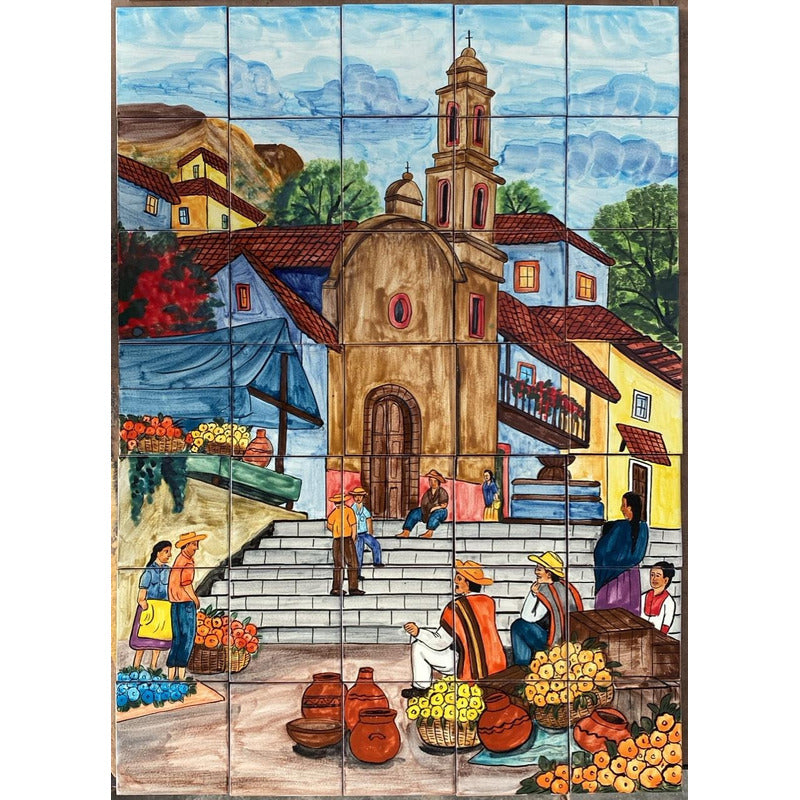 Mural 35pz Azulejo Artesanal Tipo Talavera Liso #m035-47 M035-47.04