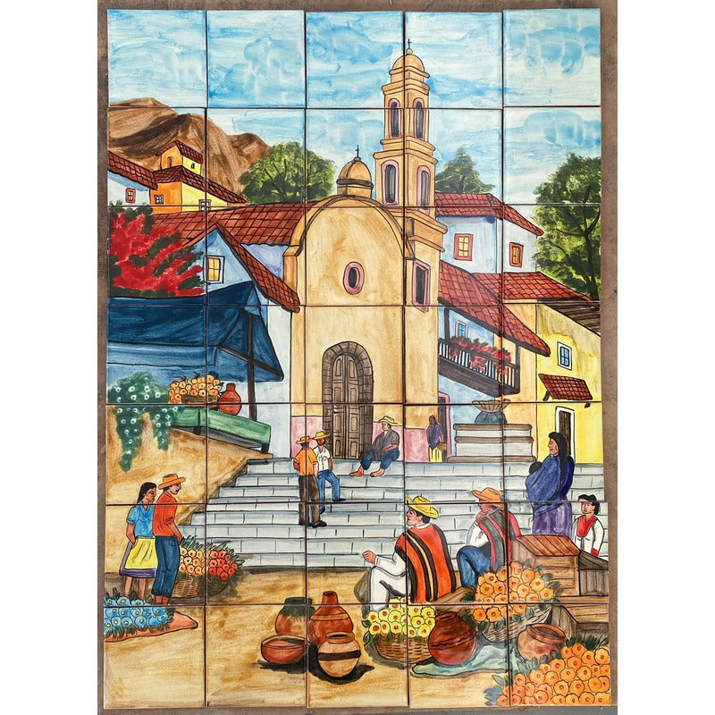 Mural 35pz Azulejo Artesanal Tipo Talavera Liso #m035-47 M035-47