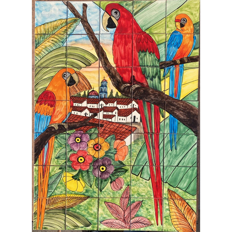 Mural 35pz Azulejo Artesanal Tipo Talavera Liso #m035-123 Variado