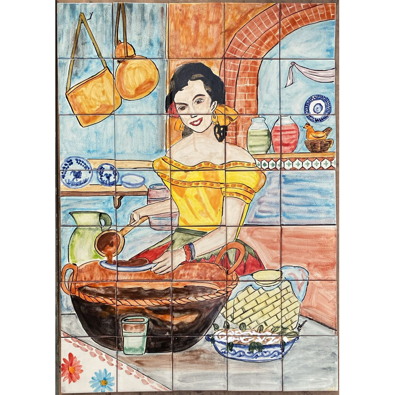 Mural 35pz Azulejo Artesanal Tipo Talavera Liso #m035-146 M035-146