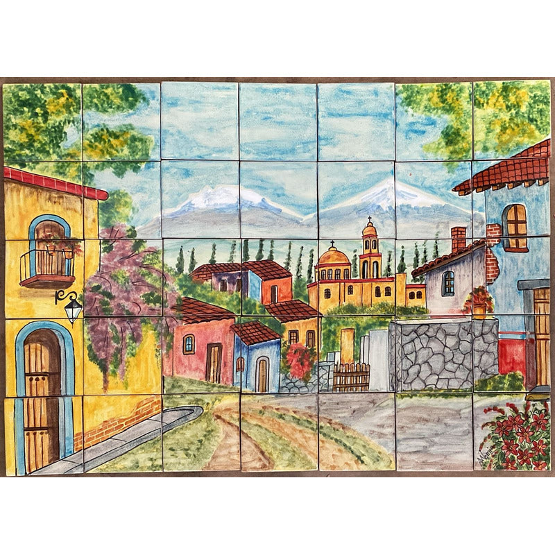 Mural 35pz Azulejo Artesanal Tipo Talavera Liso #m035-70 M035-70