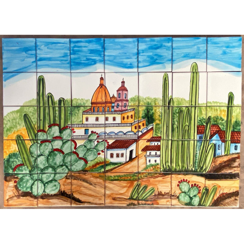 Mural 35pz Azulejo Artesanal Tipo Talavera Liso #m035-53 M035-53.02