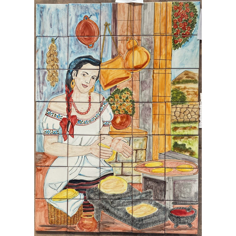 Mural 35pz Azulejo Artesanal Tipo Talavera Liso #m035-149 M035-149.05