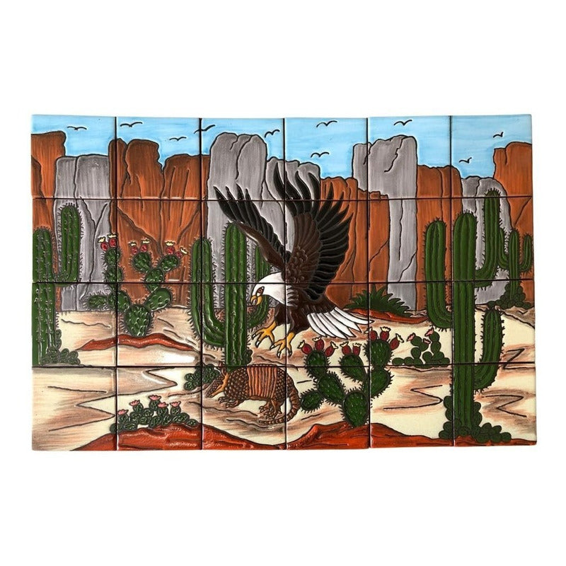 Mural 24pz Azulejo Artesanal Tipo Talavera Relieve #m024-14