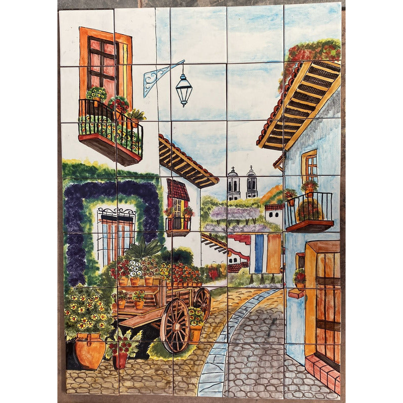 Mural 35pz Azulejo Artesanal Tipo Talavera Liso #m035-39 M035-39