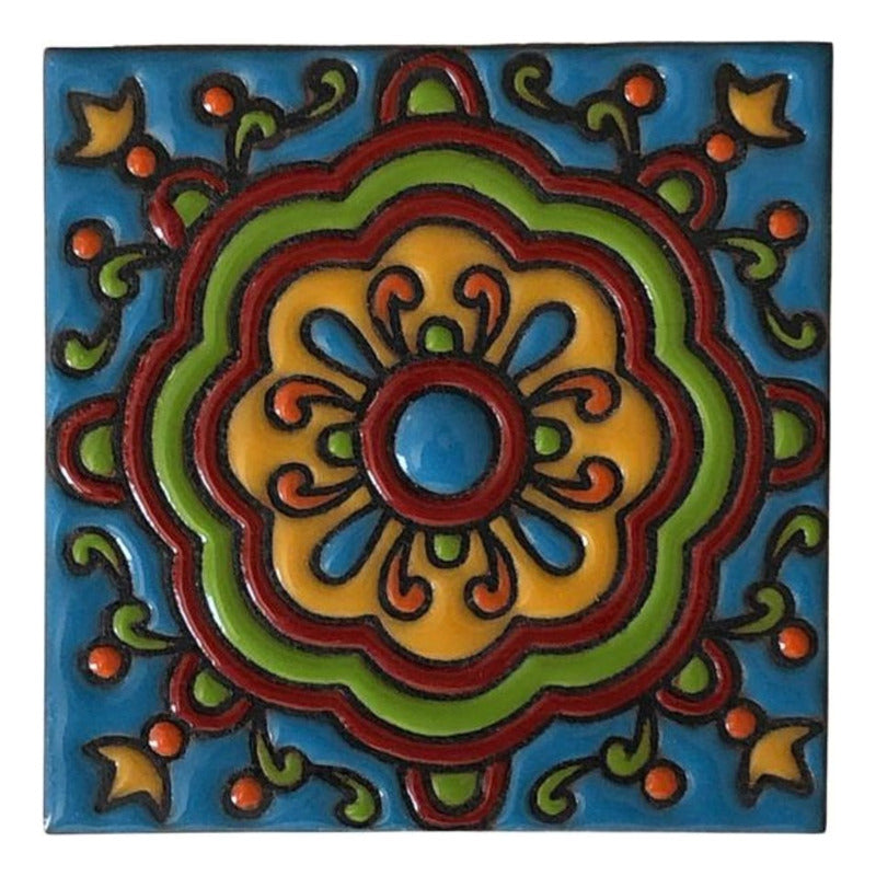 Azulejo 11cm Artesanal Talavera Relieve 90pz #acrs-31
