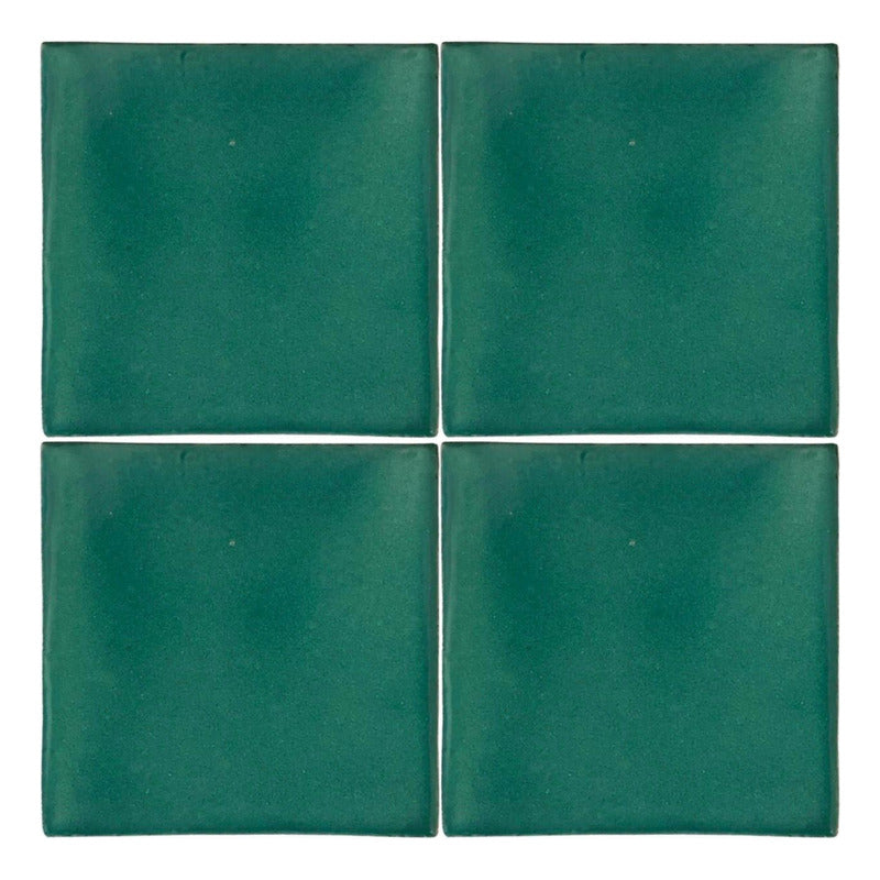 Azulejo 10.5cm Artesanal Tipo Talavera Liso 90pz Colores  Verde Caña Sobre Blanco