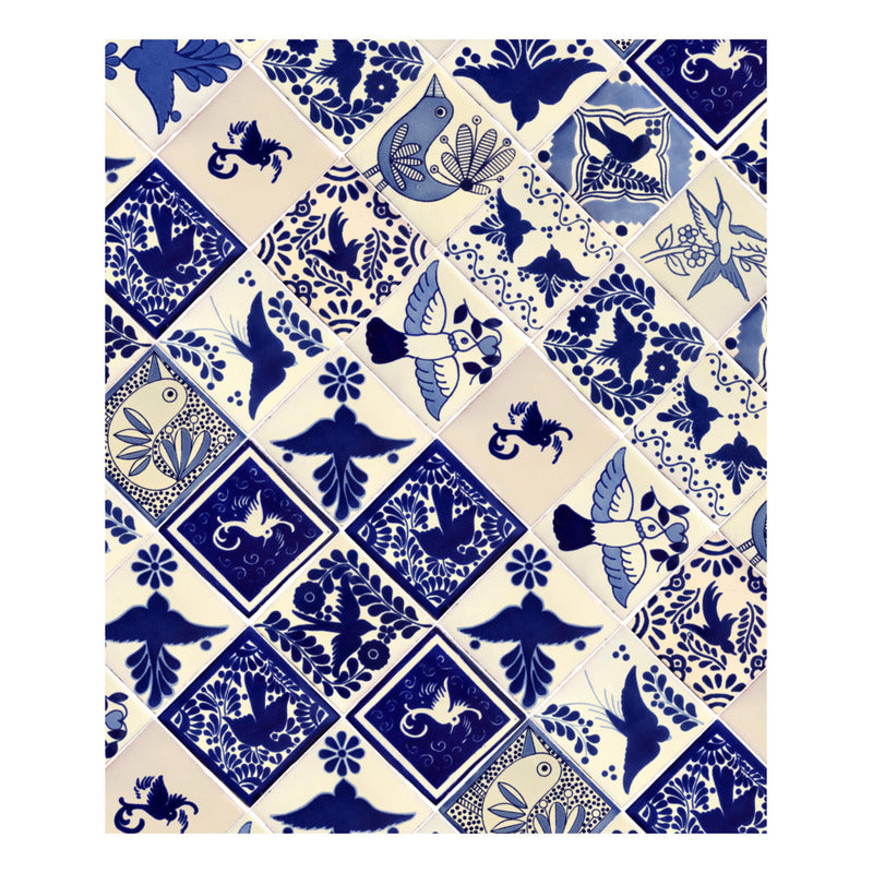 Azulejo 10.5cm Artesanal Tipo Talavera Liso 90pz Varios Aves