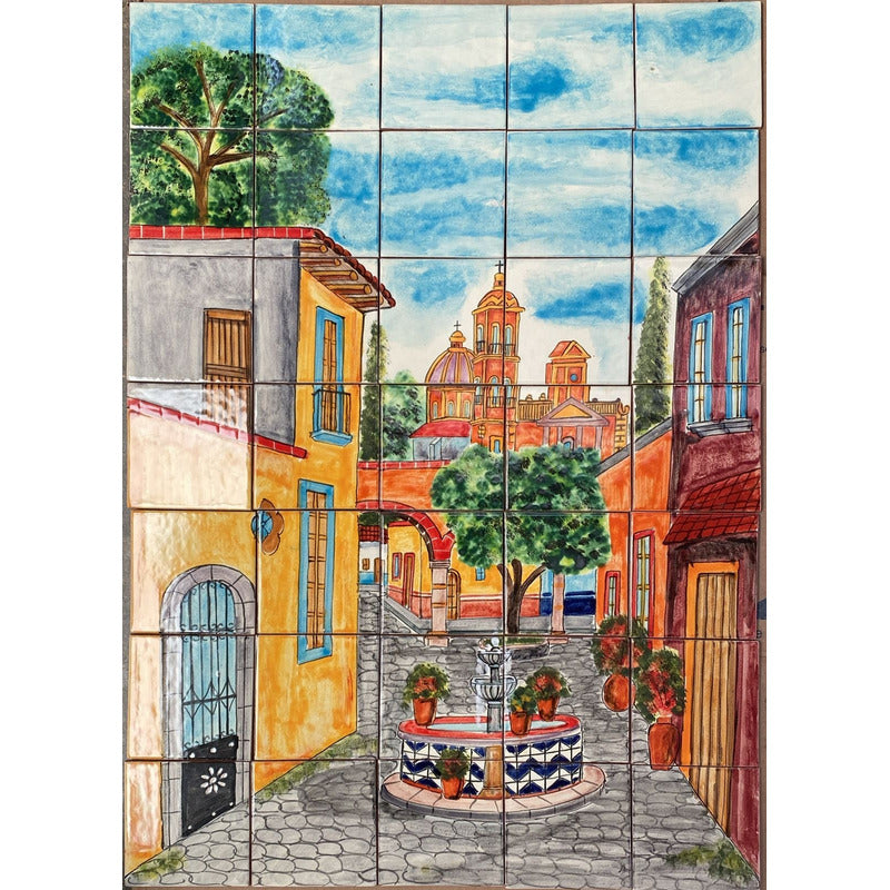 Mural 35pz Azulejo Artesanal Tipo Talavera Liso #m035-58 M035-58.03