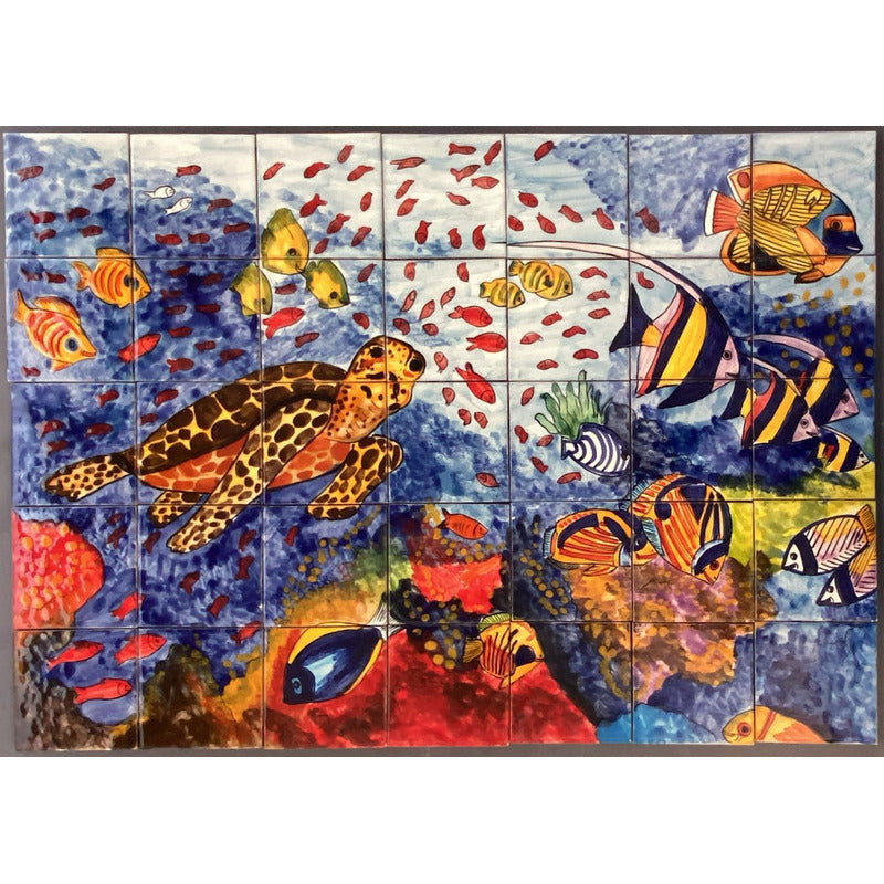 Mural 35pz Azulejo Artesanal Tipo Talavera Liso #m035-133 M035-133