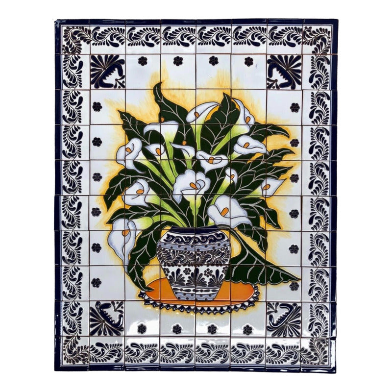 Mural 80pz Azulejo Artesanal Tipo Talavera Relieve #m080-01