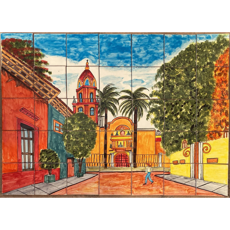 Mural 35pz Azulejo Artesanal Tipo Talavera Liso #m035-78 M035-78