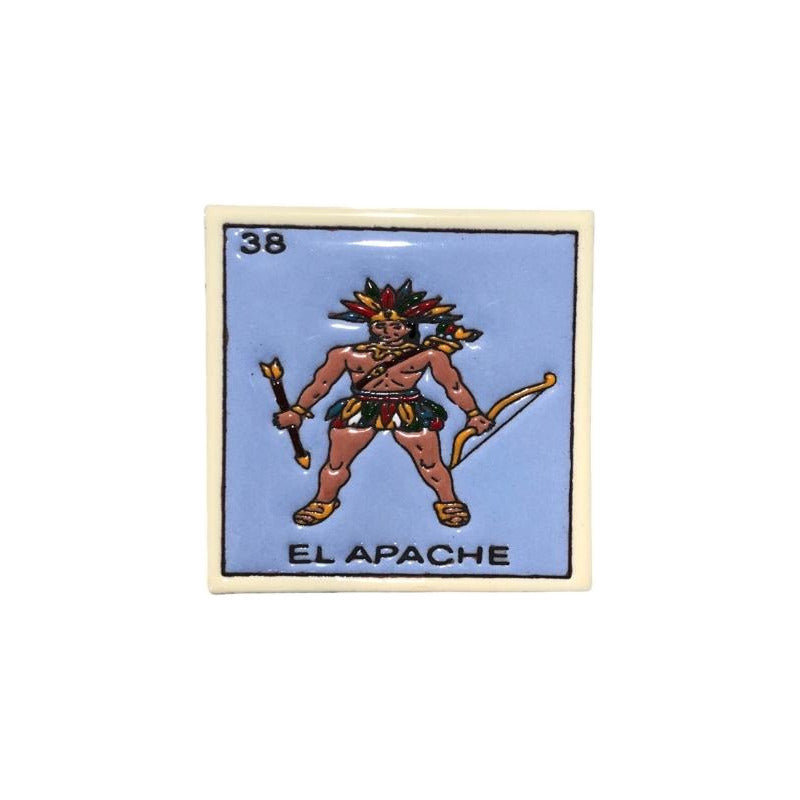 Lotería Azulejo Artesanal Tipo Talavera Relieve 10pz #alrn01 El Apache