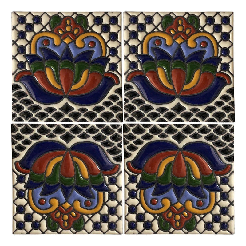 Azulejo 11cm Artesanal Tipo Talavera Relieve 90pz #acrs-15