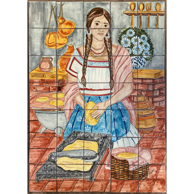 Mural 35pz Azulejo Artesanal Tipo Talavera Liso #m035-145 Variado