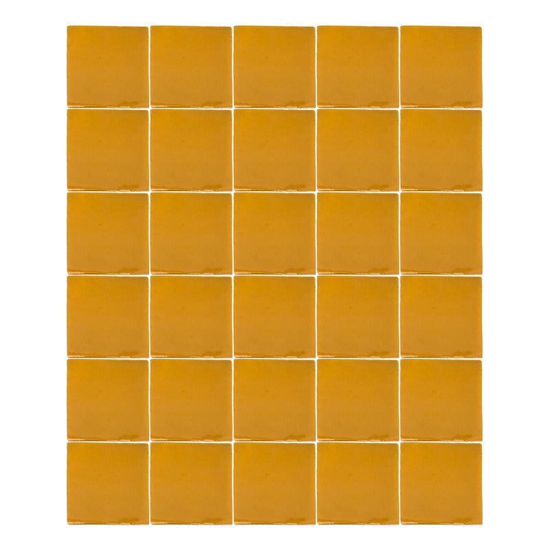 Azulejo 10.5cm Artesanal Talavera Liso 90pz Amarillo Mostaza