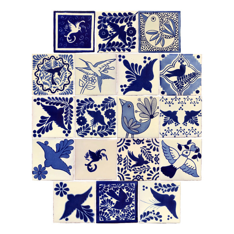 Azulejo 10.5cm Artesanal Tipo Talavera Liso 90pz Varios Aves