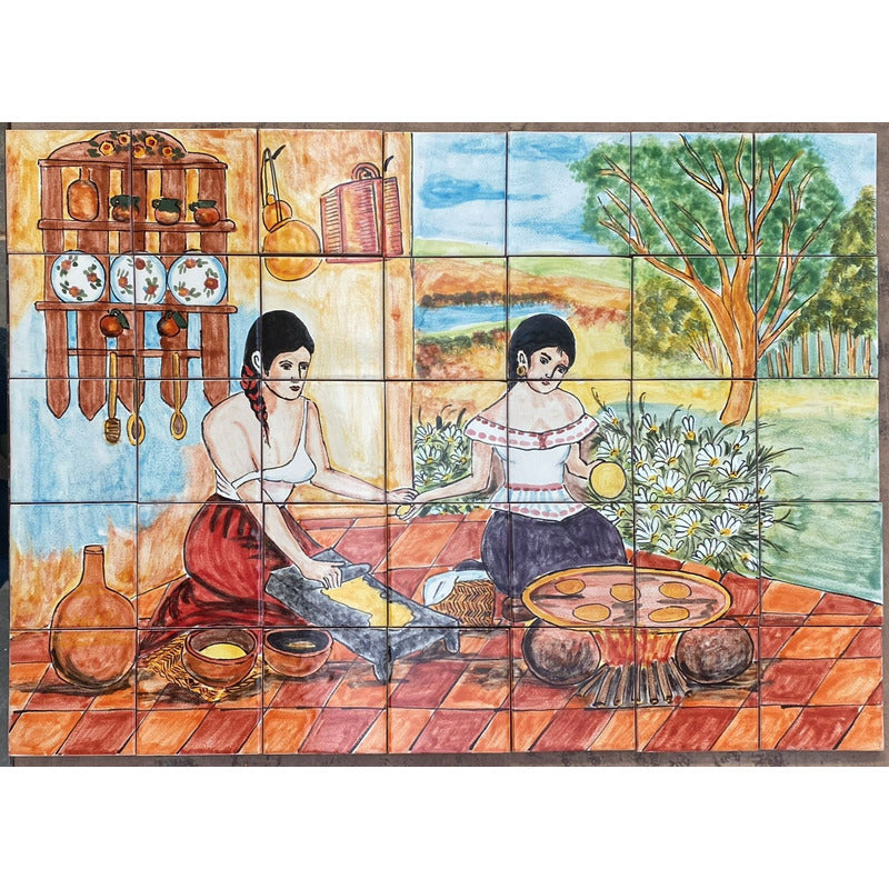 Mural 35pz Azulejo Artesanal Tipo Talavera Liso #m035-143 M035-143.02