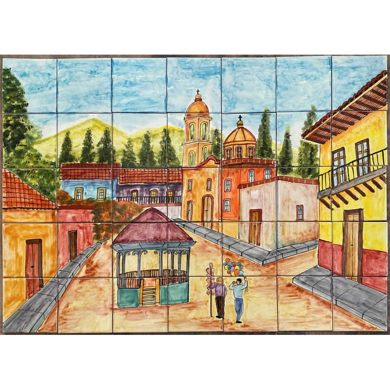 Mural 35pz Azulejo Artesanal Tipo Talavera Liso #m035-87 M035-87