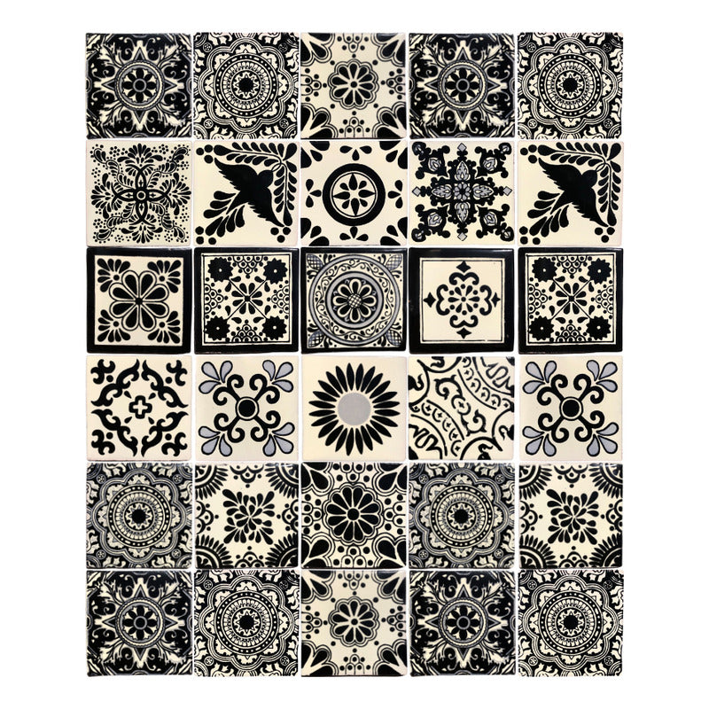 Azulejo Artesanal Tipo Talavera Liso 90pz Variado Negro