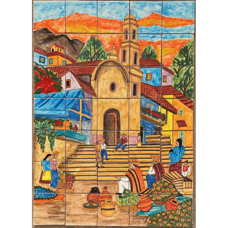 Mural 35pz Azulejo Artesanal Tipo Talavera Liso #m035-47 M035-47.02