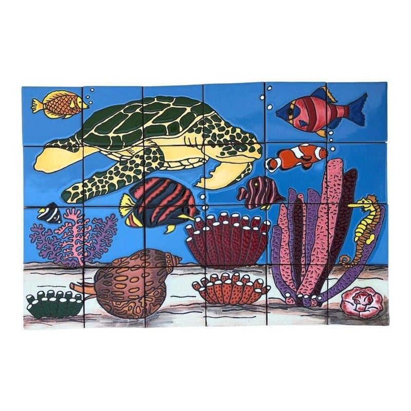 Mural 24pz Azulejo Artesanal Tipo Talavera Relieve #m024-04