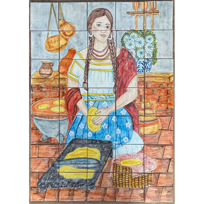 Mural 35pz Azulejo Artesanal Tipo Talavera Liso #m035-142 M035-142.03