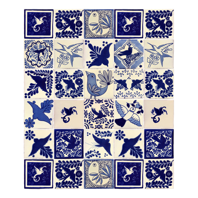 Azulejo 10.5cm Artesanal Talavera Liso 90pz Surtido Aves