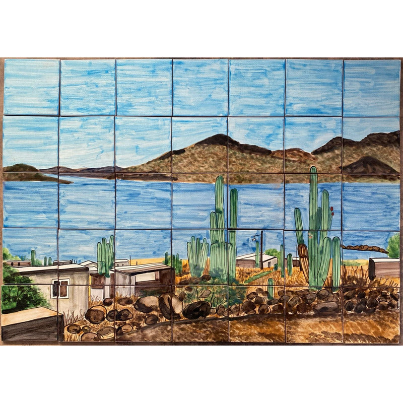 Mural 35pz Azulejo Artesanal Tipo Talavera Liso #m035-13