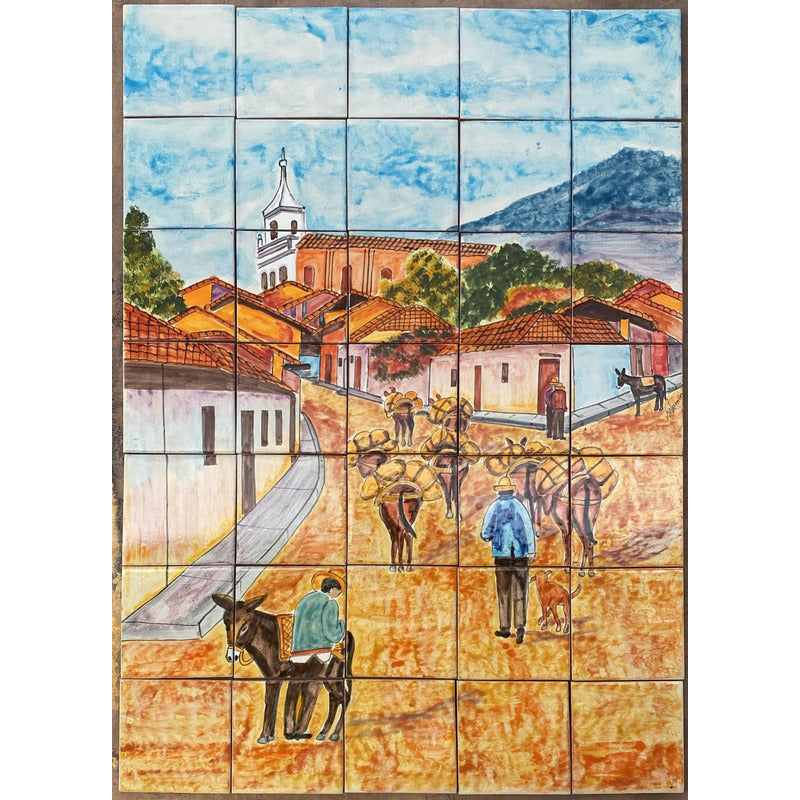 Mural 35pz Azulejo Artesanal Tipo Talavera Liso #m035-61 M035-61
