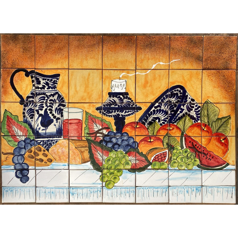 Mural 35pz Azulejo Artesanal Tipo Talavera Liso #m035-90 M035-90.07