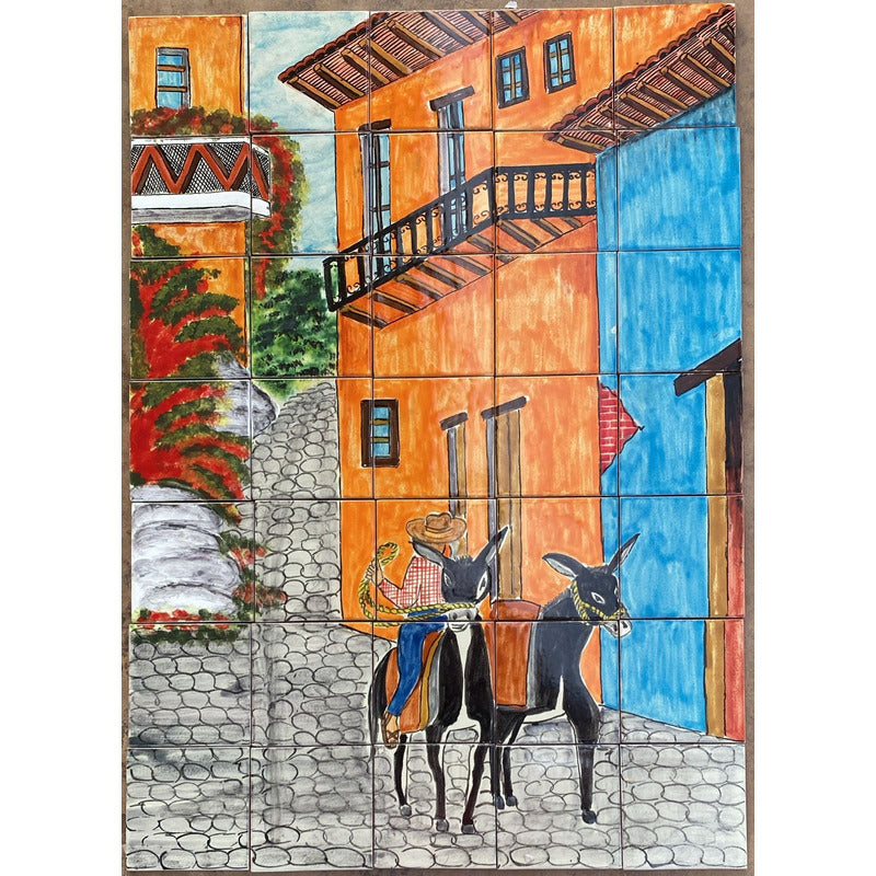 Mural 35pz Azulejo Artesanal Tipo Talavera Liso #m035-37 M035-37