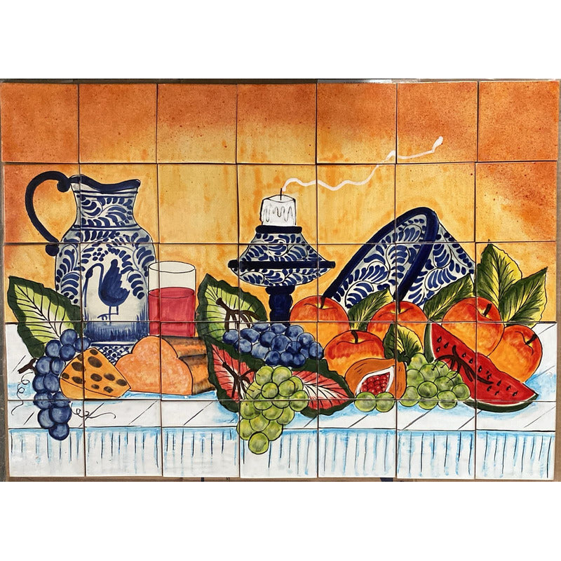 Mural 35pz Azulejo Artesanal Tipo Talavera Liso #m035-90 M035-90.08